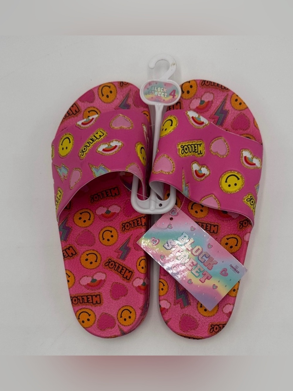 NWT Block Street Kids Pink Emoji Slide Sandals Size 4 - Picture 5 of 7